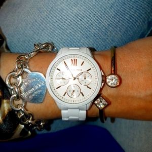 SOLD- Michael Kors Mini Bradshaw white & rose gold watch